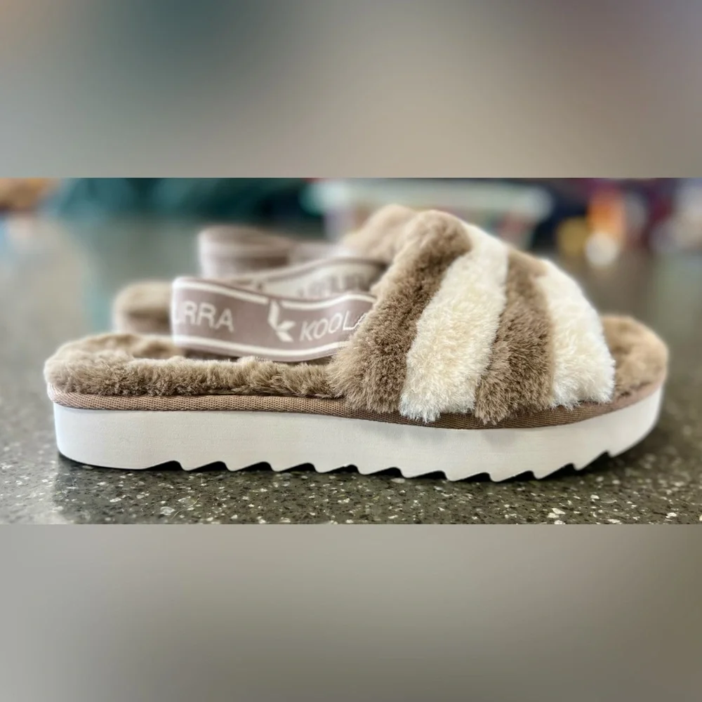 Koolaburra by UGG AUS Fuzz'n II Backstrap Slide Striped Sandals Slip On Shoes